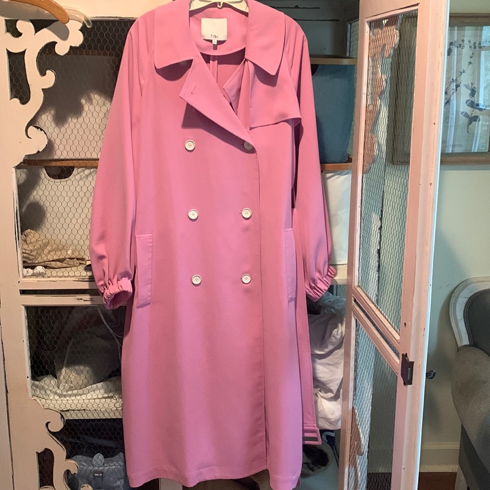 Tibi Pink Double-Breasted Trench Coat with White Buttons